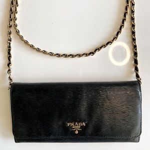 Authentic Prada Saffiano Chain Crossbody Wallet